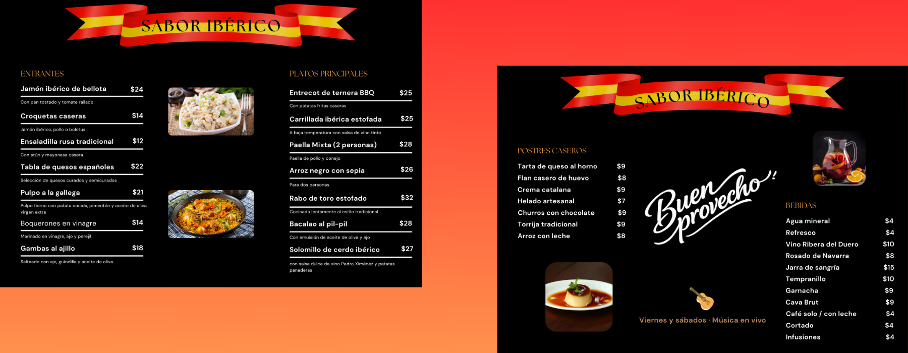 Menú restaurante español
